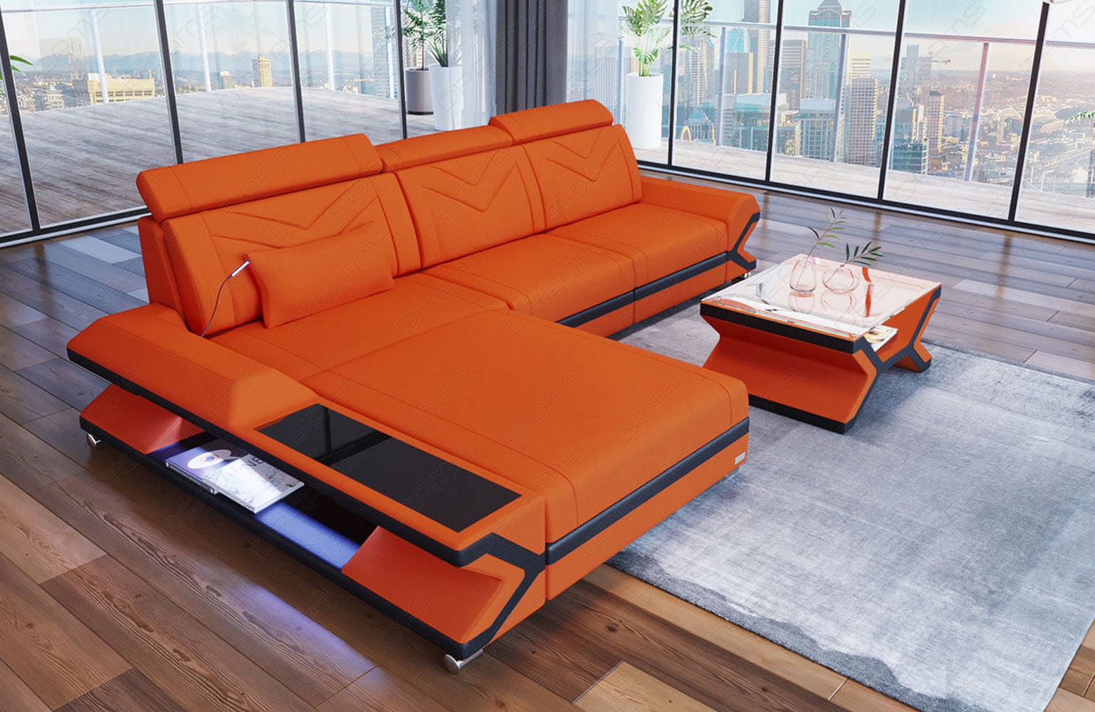 Ecksofa Napoli aus Stoff – Komfort & Stil Orange-Schwarz