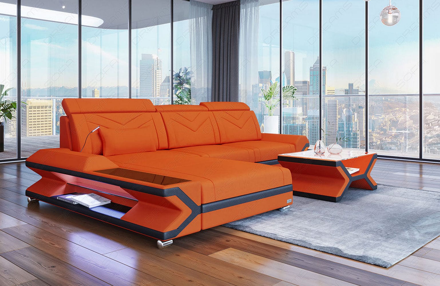 Ecksofa Napoli aus Stoff – Komfort & Stil Orange-Schwarz
