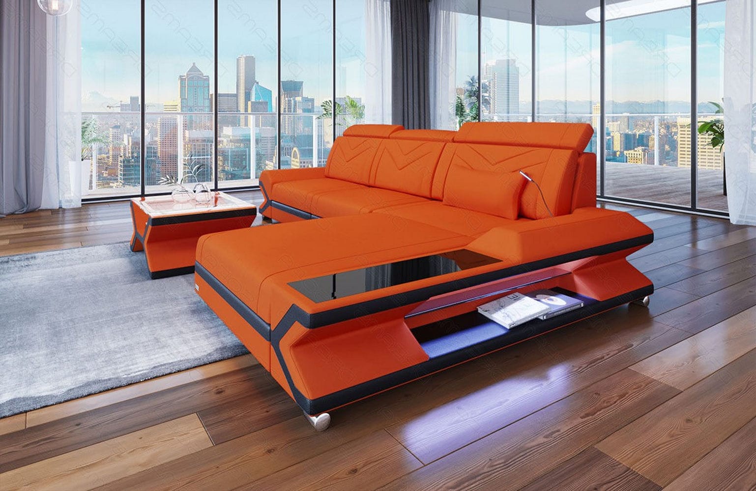 Ecksofa Napoli aus Stoff – Komfort & Stil Orange-Schwarz