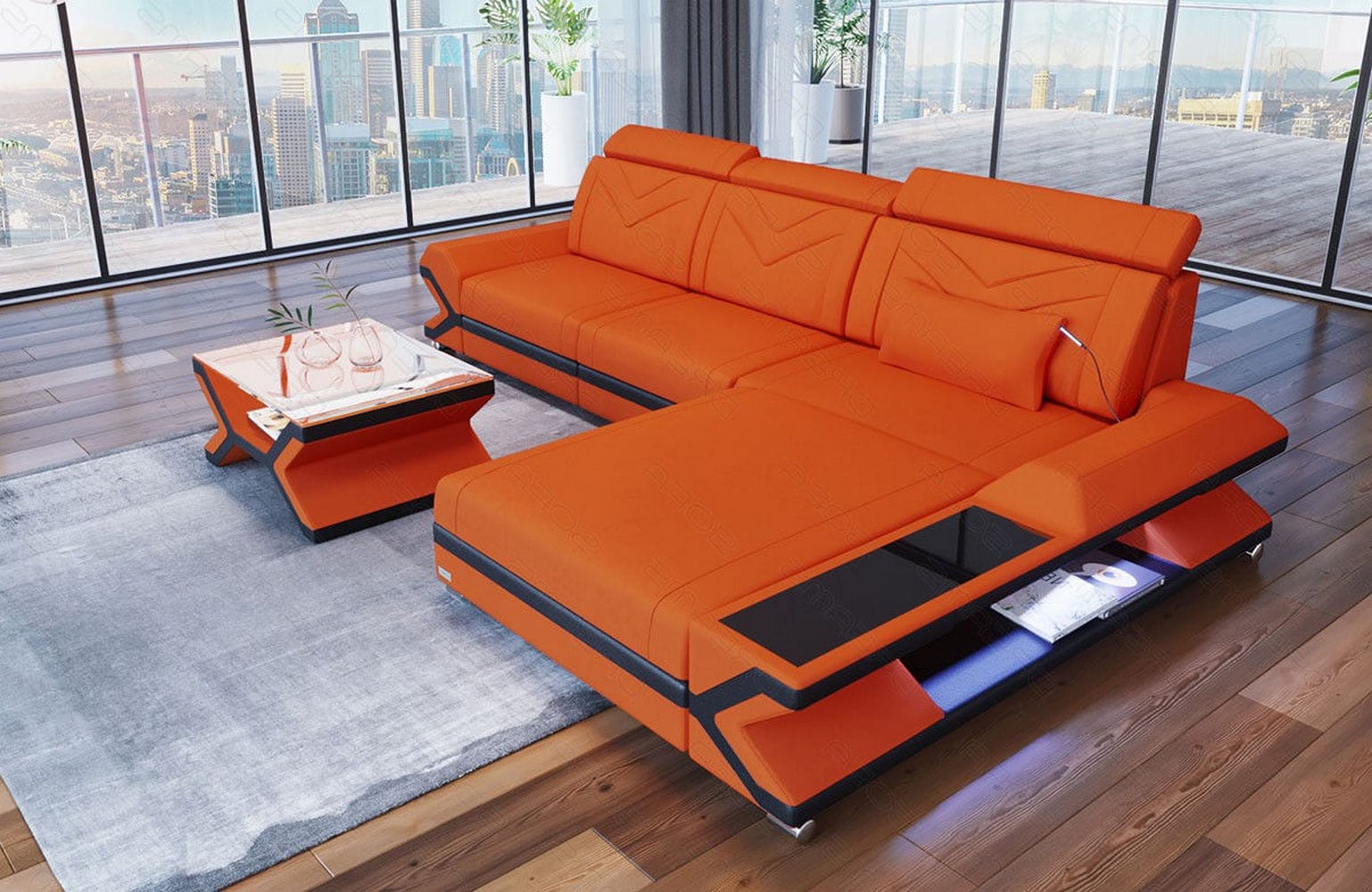 Ecksofa Napoli aus Stoff – Komfort & Stil Orange-Schwarz