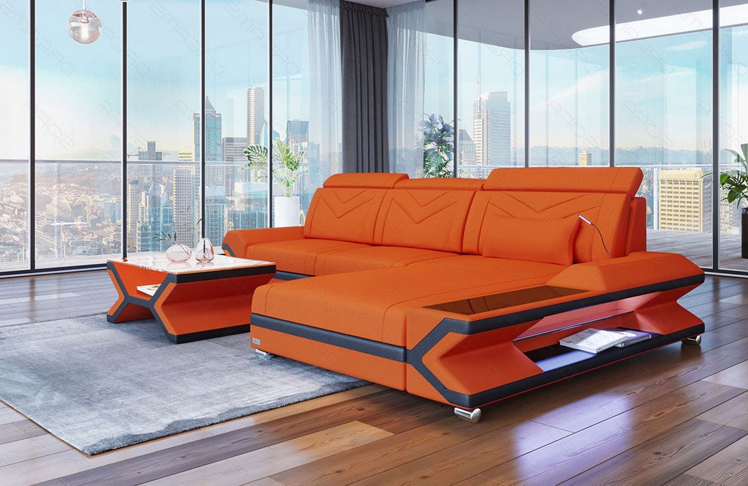 Ecksofa Napoli aus Stoff – Komfort & Stil Orange-Schwarz