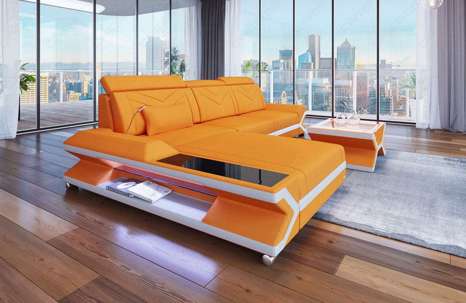 Ecksofa Napoli aus Stoff – Komfort & Stil Apricot-Weiß