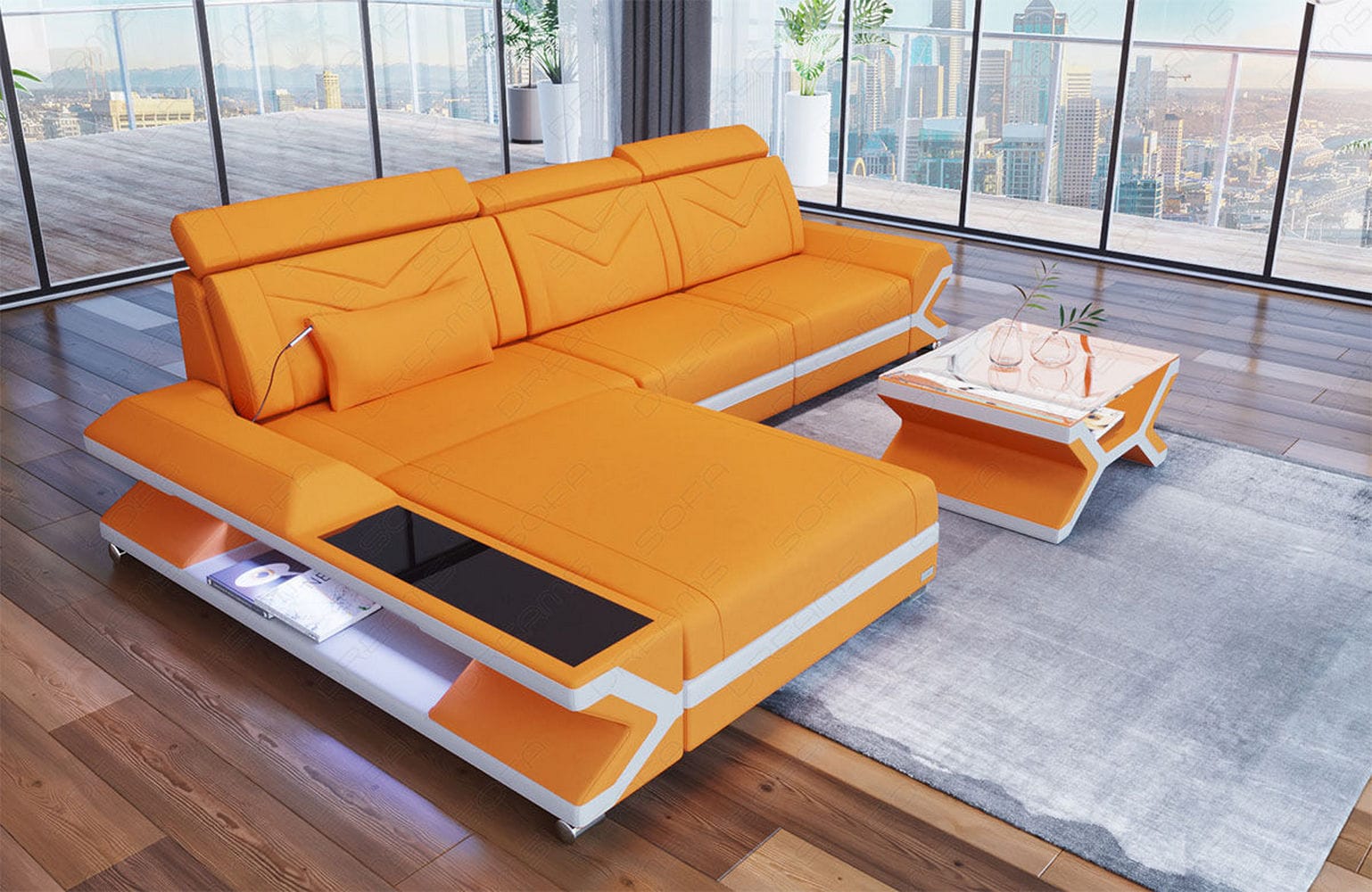 Ecksofa Napoli aus Stoff – Komfort & Stil Apricot-Weiß