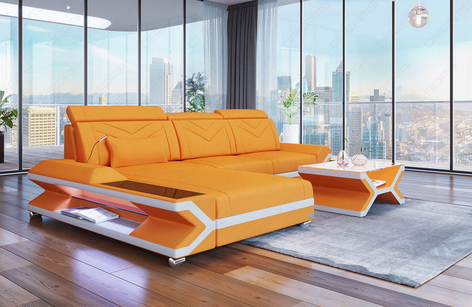 Ecksofa Napoli aus Stoff – Komfort & Stil Apricot-Weiß