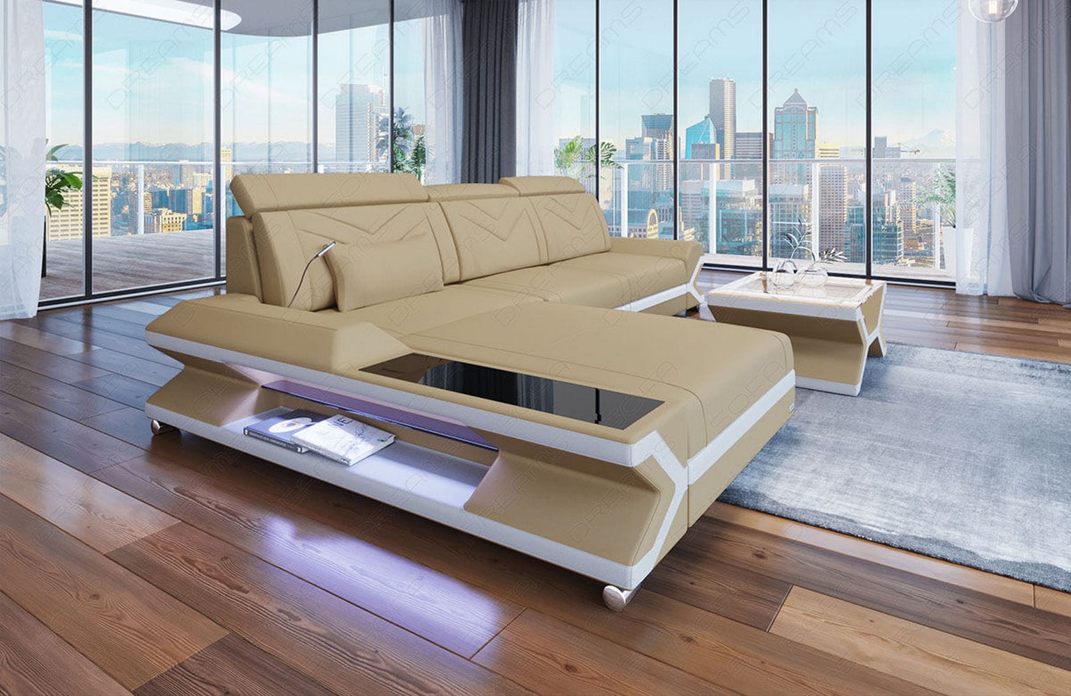 Ecksofa Napoli aus Stoff – Komfort & Stil Beige-Weiß