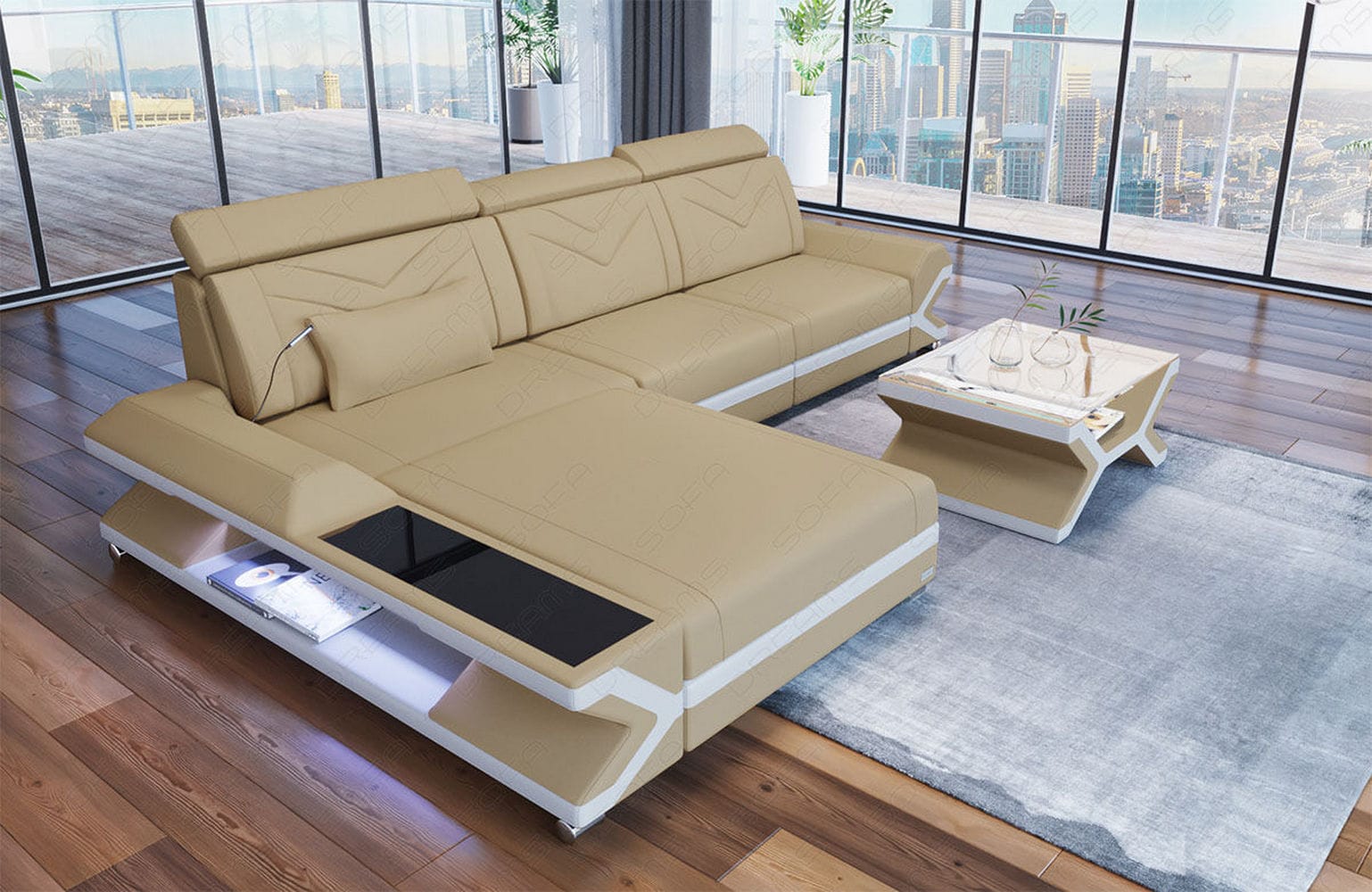 Ecksofa Napoli aus Stoff – Komfort & Stil Beige-Weiß