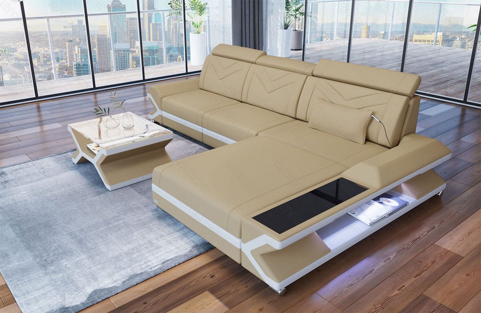 Ecksofa Napoli aus Stoff – Komfort & Stil Beige-Weiß