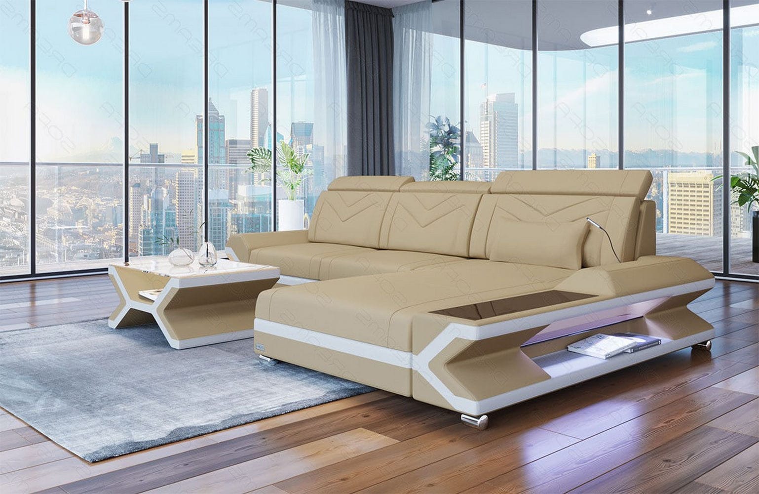 Ecksofa Napoli aus Stoff – Komfort & Stil Beige-Weiß