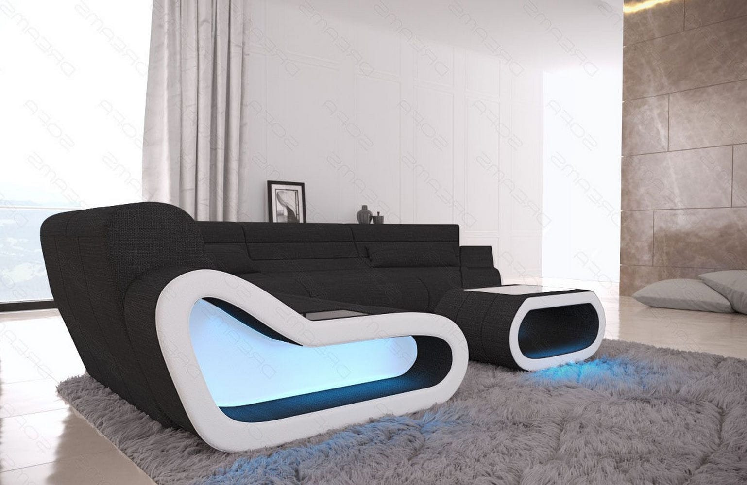 Stoff Wohnlandschaft Concept C – Modern & Komfortabel Schwarz-Weiß