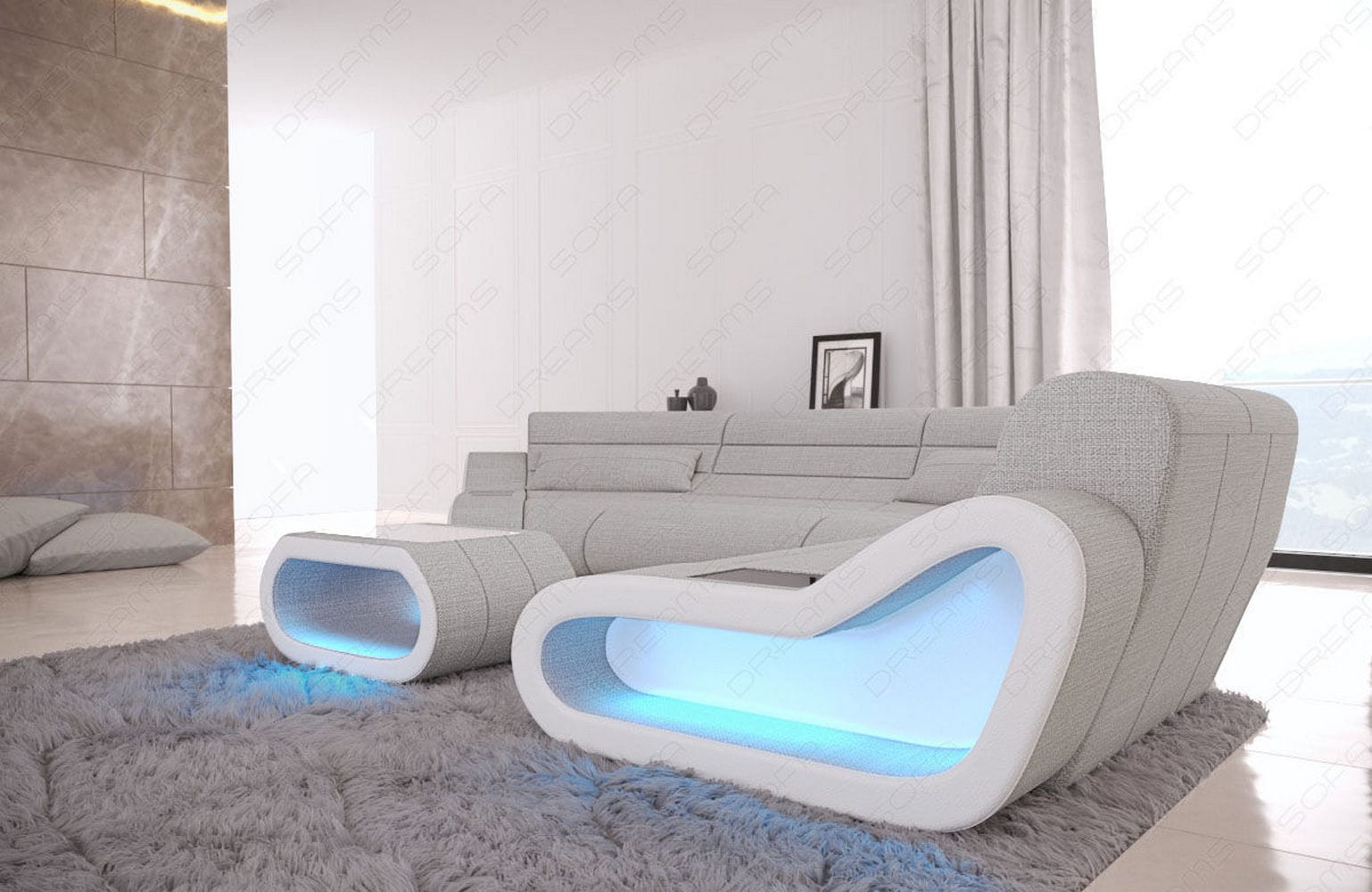 Stoff Wohnlandschaft Concept C – Modern & Komfortabel Macchiato-Weiß