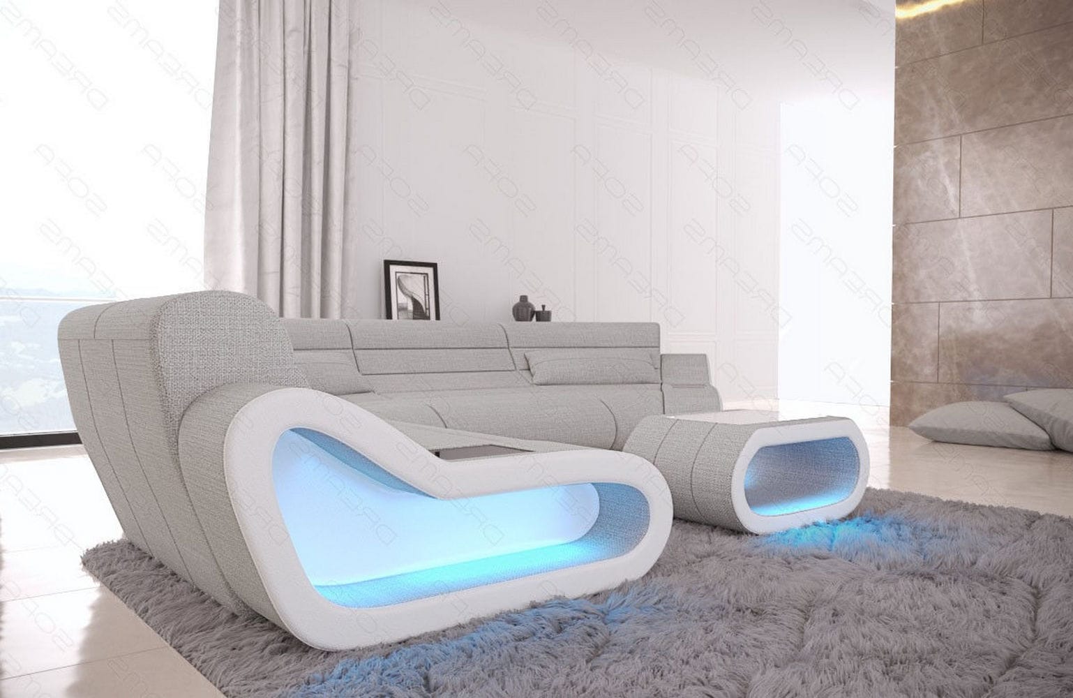 Stoff Wohnlandschaft Concept C – Modern & Komfortabel Macchiato-Weiß