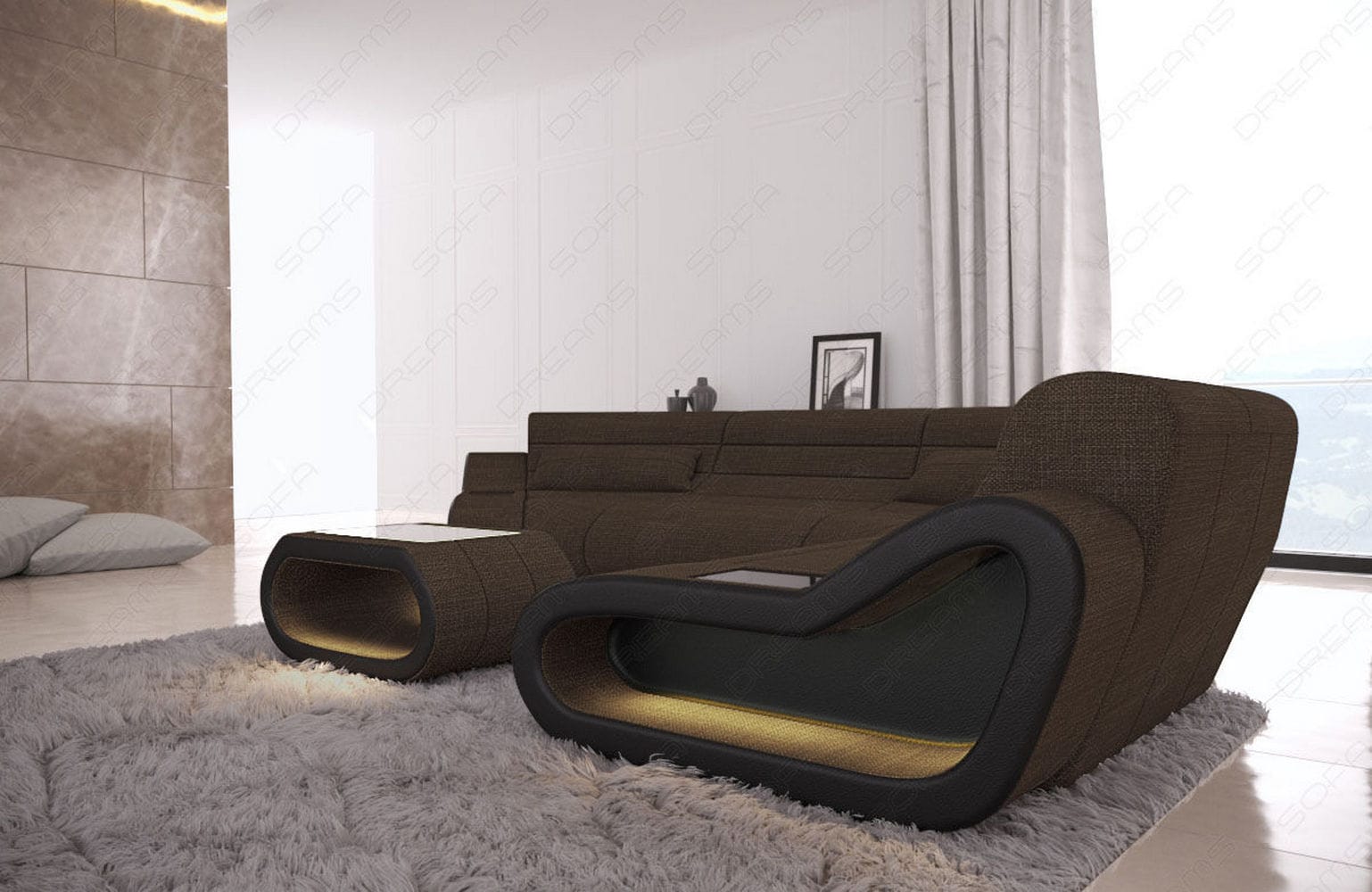Stoff Wohnlandschaft Concept C – Modern & Komfortabel Braun-Schwarz
