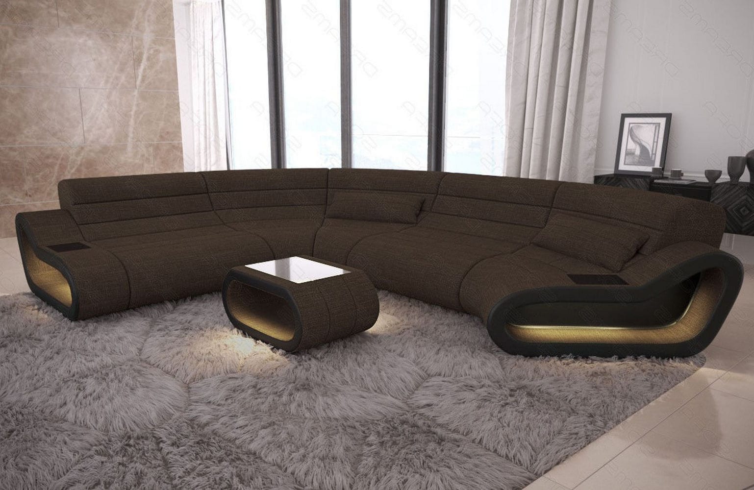 Stoff Wohnlandschaft Concept C – Modern & Komfortabel Braun-Schwarz