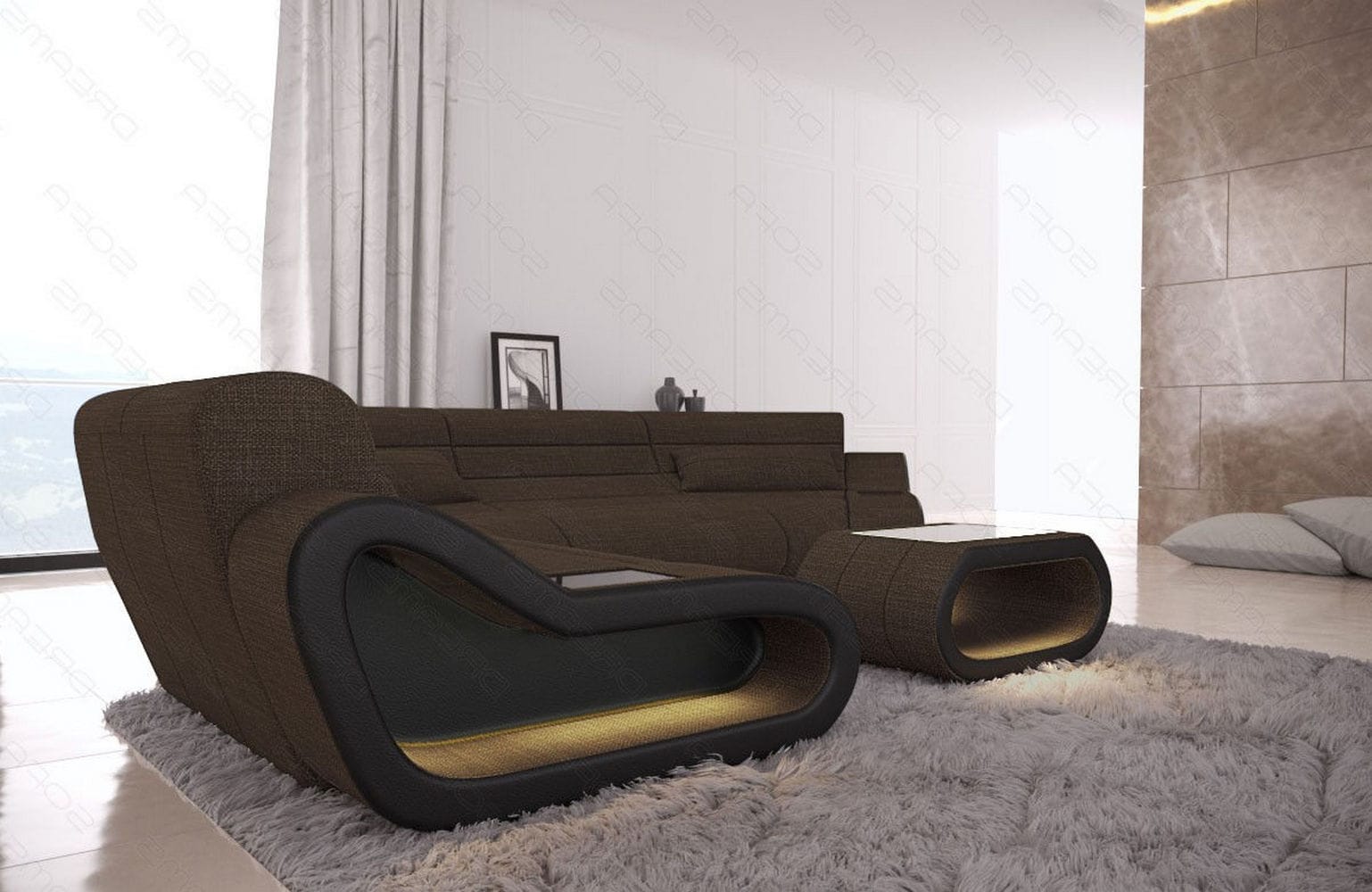 Stoff Wohnlandschaft Concept C – Modern & Komfortabel Braun-Schwarz