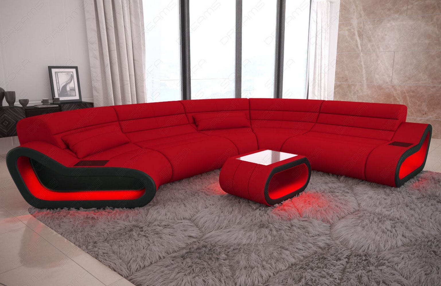Stoff Wohnlandschaft Concept C – Modern & Komfortabel Rot-Schwarz
