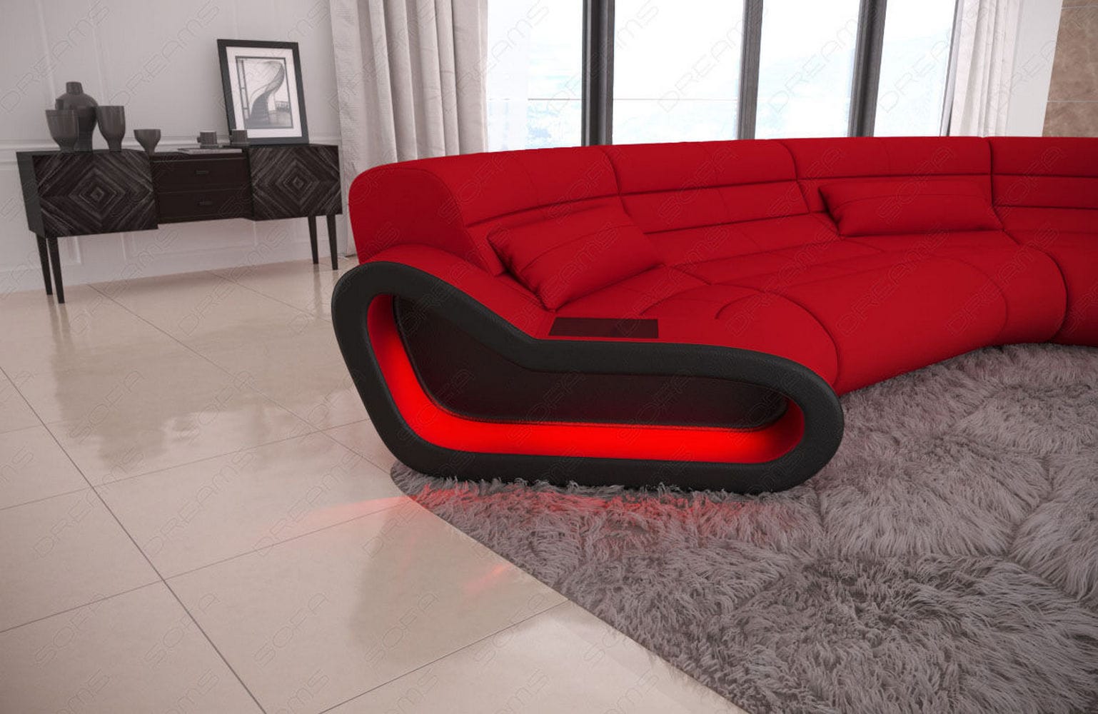 Stoff Wohnlandschaft Concept C – Modern & Komfortabel Rot-Schwarz