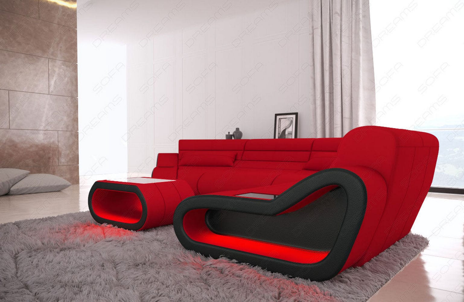 Stoff Wohnlandschaft Concept C – Modern & Komfortabel Rot-Schwarz