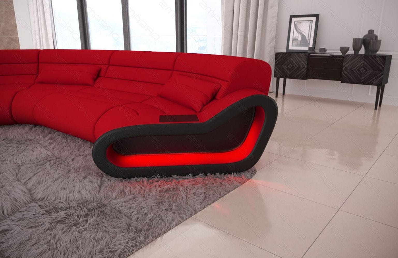 Stoff Wohnlandschaft Concept C – Modern & Komfortabel Rot-Schwarz