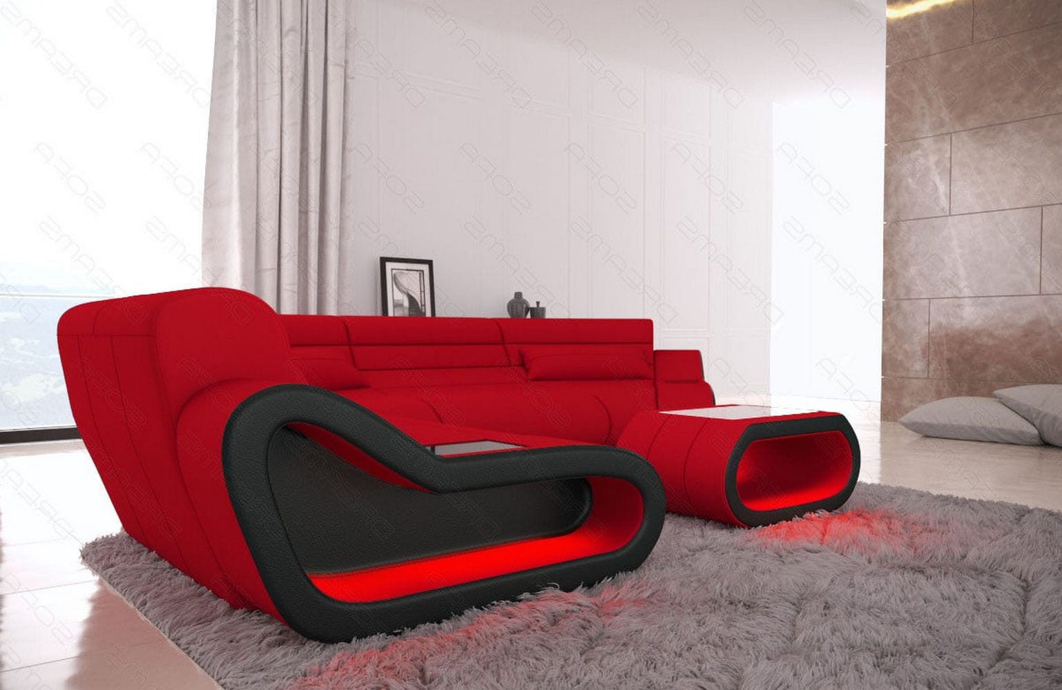 Stoff Wohnlandschaft Concept C – Modern & Komfortabel Rot-Schwarz