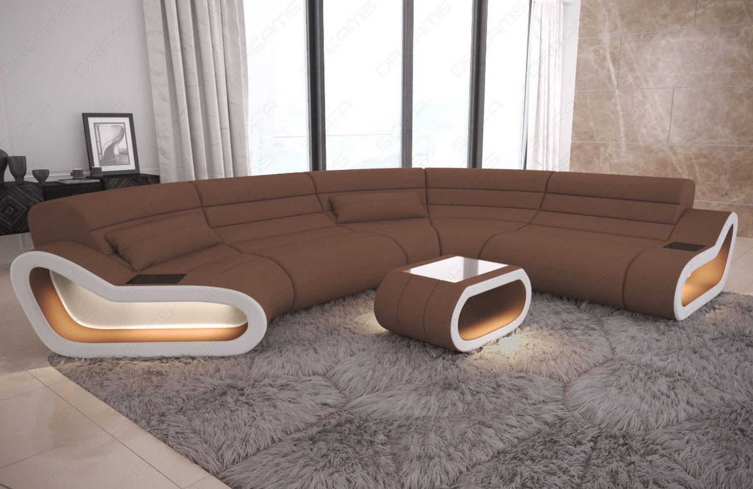 Stoff Wohnlandschaft Concept C – Modern & Komfortabel Hellbraun-Weiß