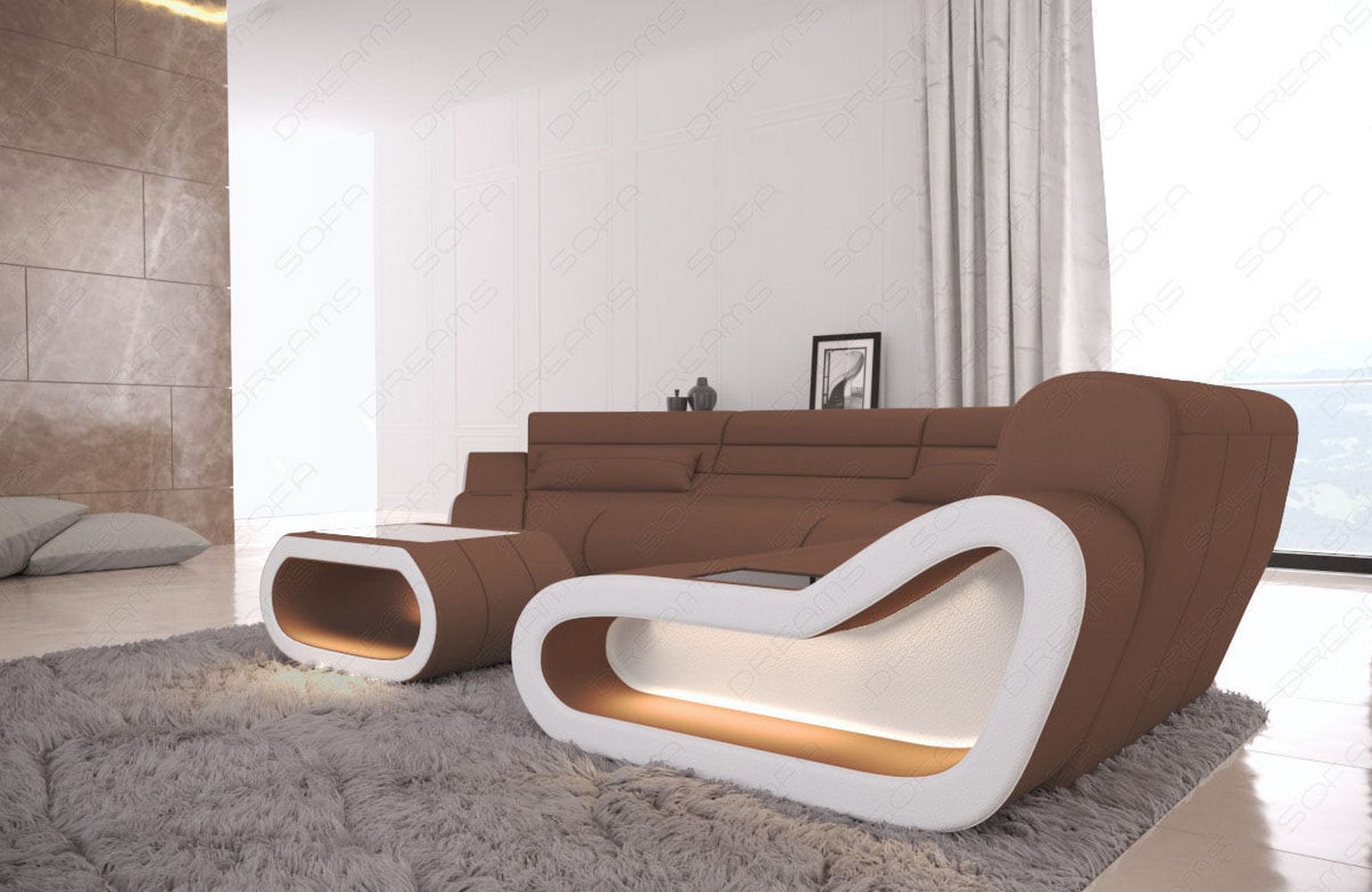 Stoff Wohnlandschaft Concept C – Modern & Komfortabel Hellbraun-Weiß