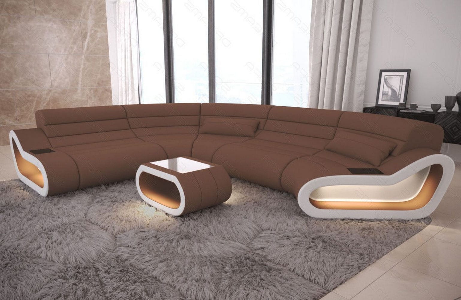 Stoff Wohnlandschaft Concept C – Modern & Komfortabel Hellbraun-Weiß