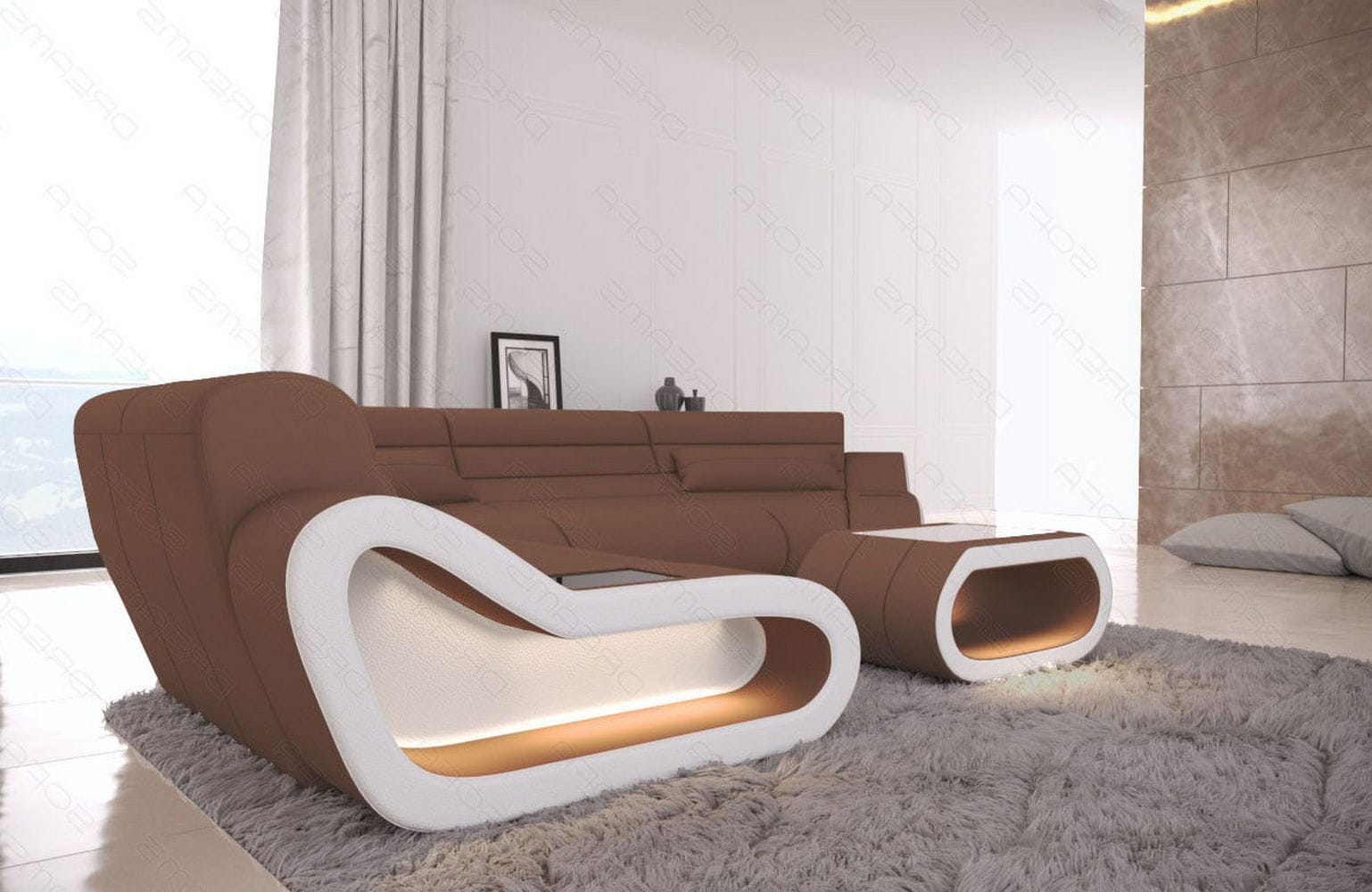 Stoff Wohnlandschaft Concept C – Modern & Komfortabel Hellbraun-Weiß
