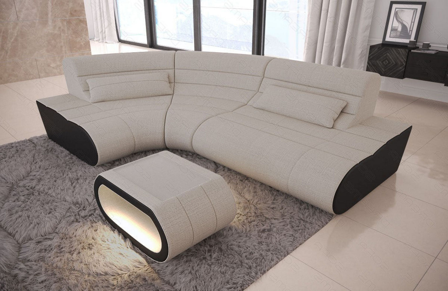 Stoffsofa Concept L Mini – Kompakt & Modern Elfenbein-Schwarz
