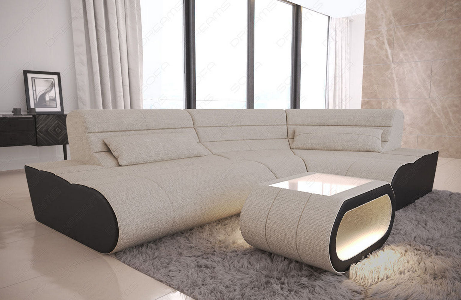 Stoffsofa Concept L Mini – Kompakt & Modern Elfenbein-Schwarz