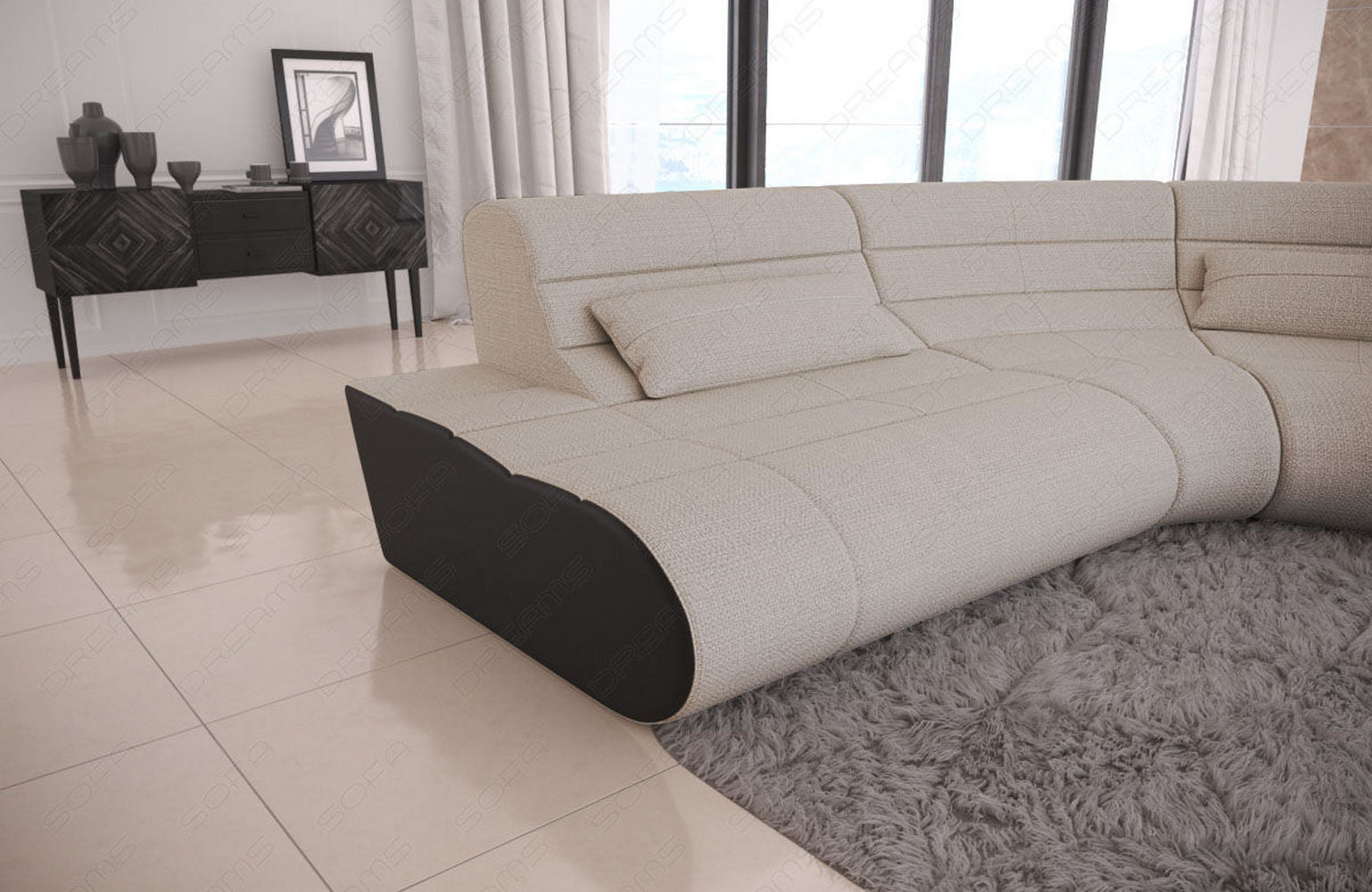 Stoffsofa Concept L Mini – Kompakt & Modern Elfenbein-Schwarz