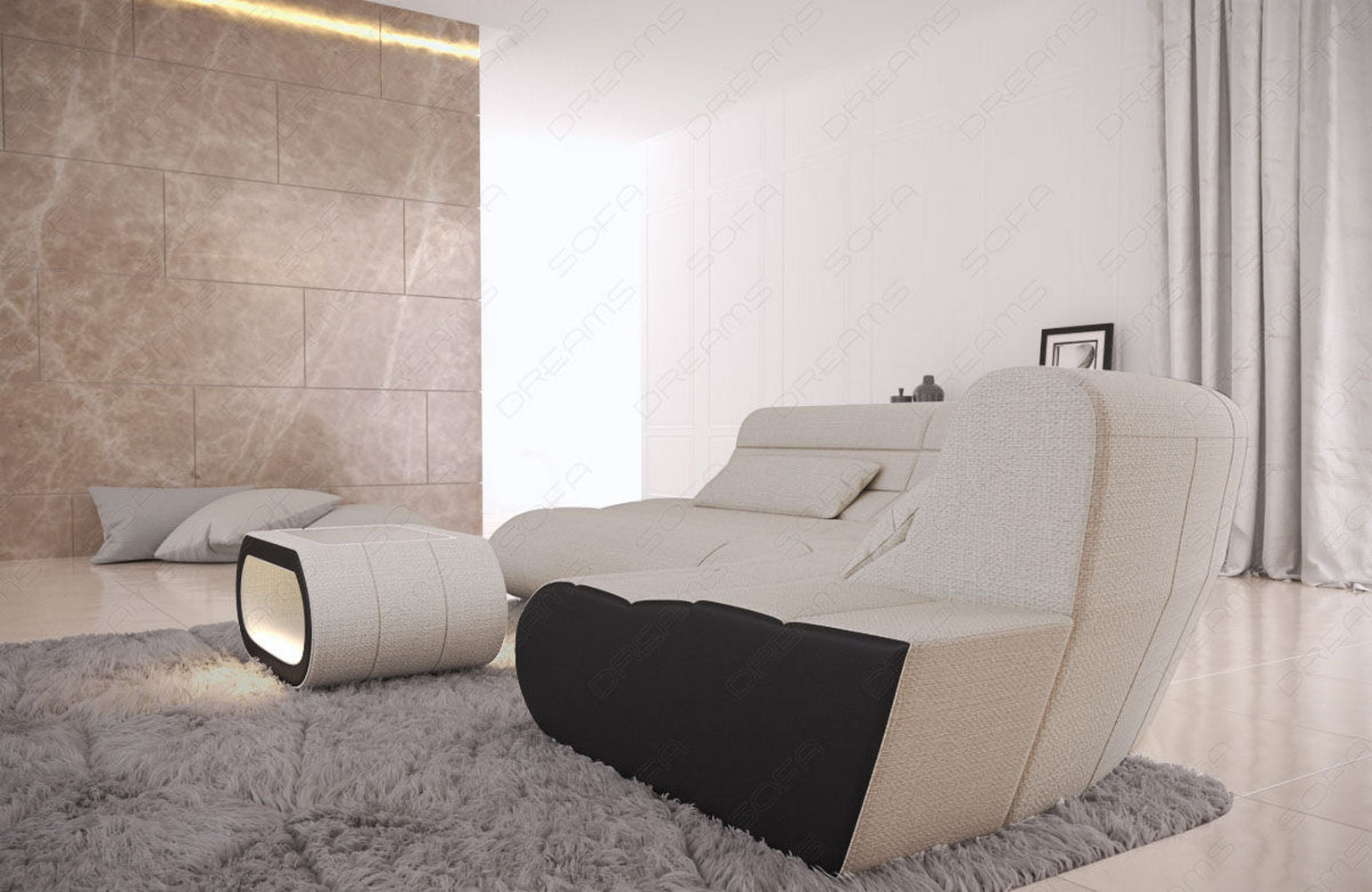 Stoffsofa Concept L Mini – Kompakt & Modern Elfenbein-Schwarz