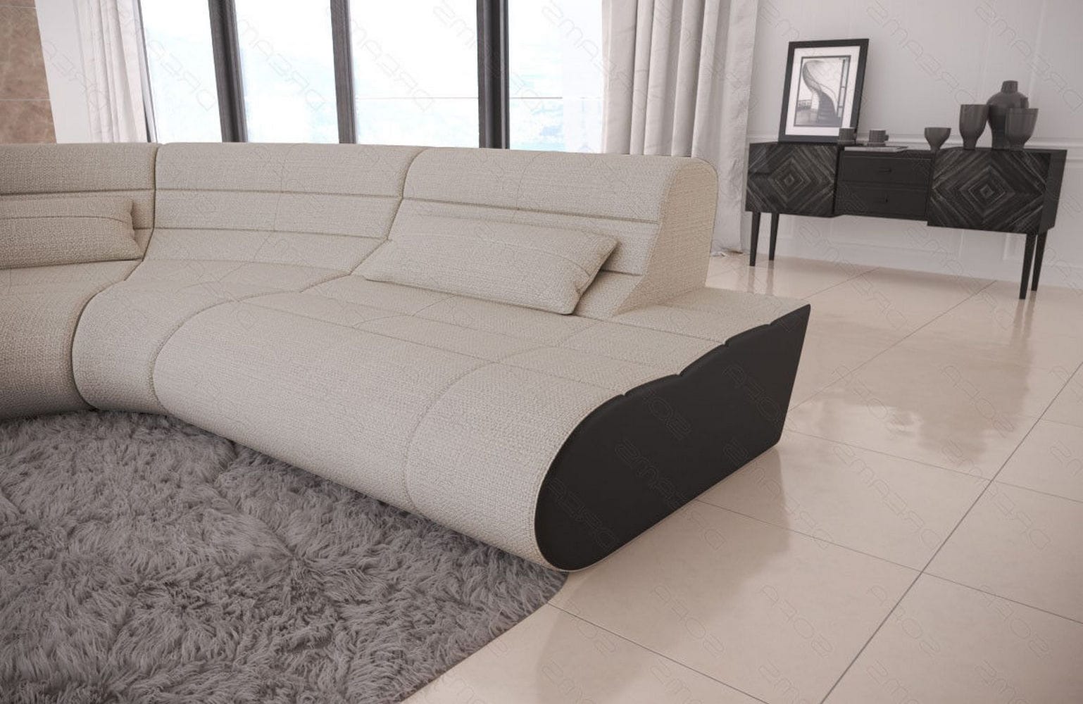 Mini Stoff Ecksofa Concept L Form elfenbein-schwarz