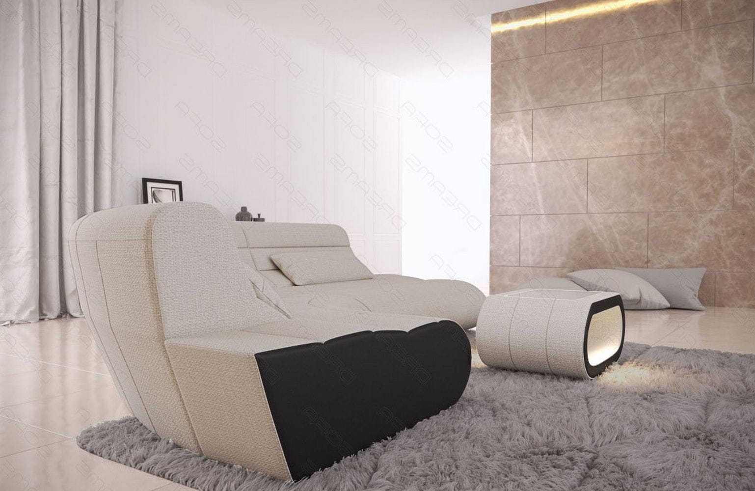Mini Stoff Ecksofa Concept L Form elfenbein-schwarz
