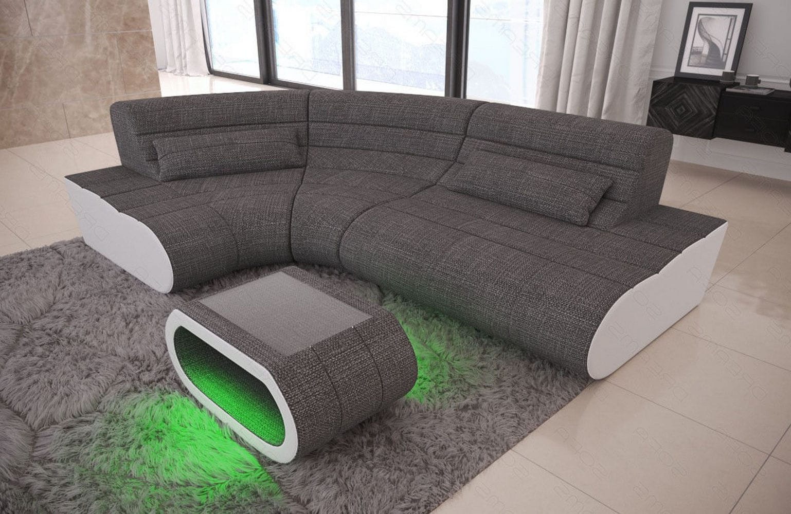 Mini Stoff Ecksofa Concept L-Form Grau-Weiß