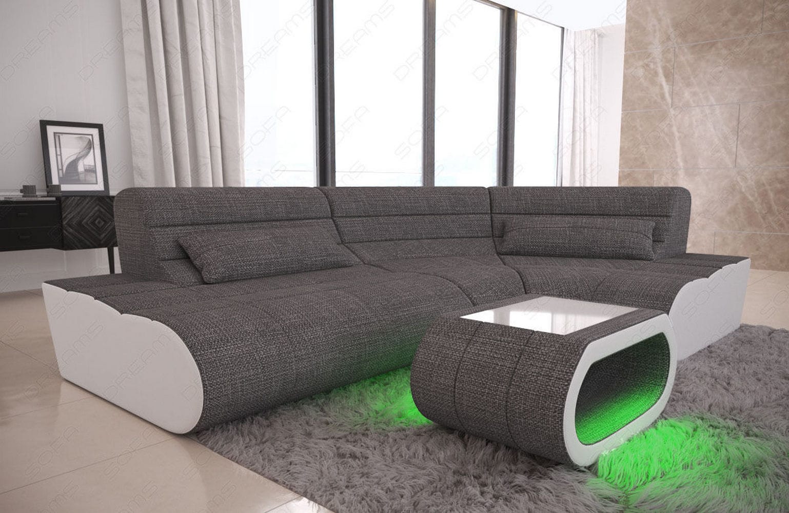 Mini Stoff Ecksofa Concept L-Form Grau-Weiß