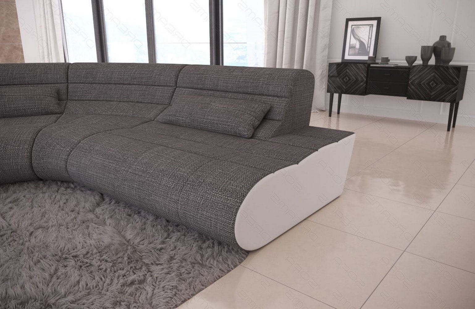 Mini Stoff Ecksofa Concept L-Form Grau-Weiß