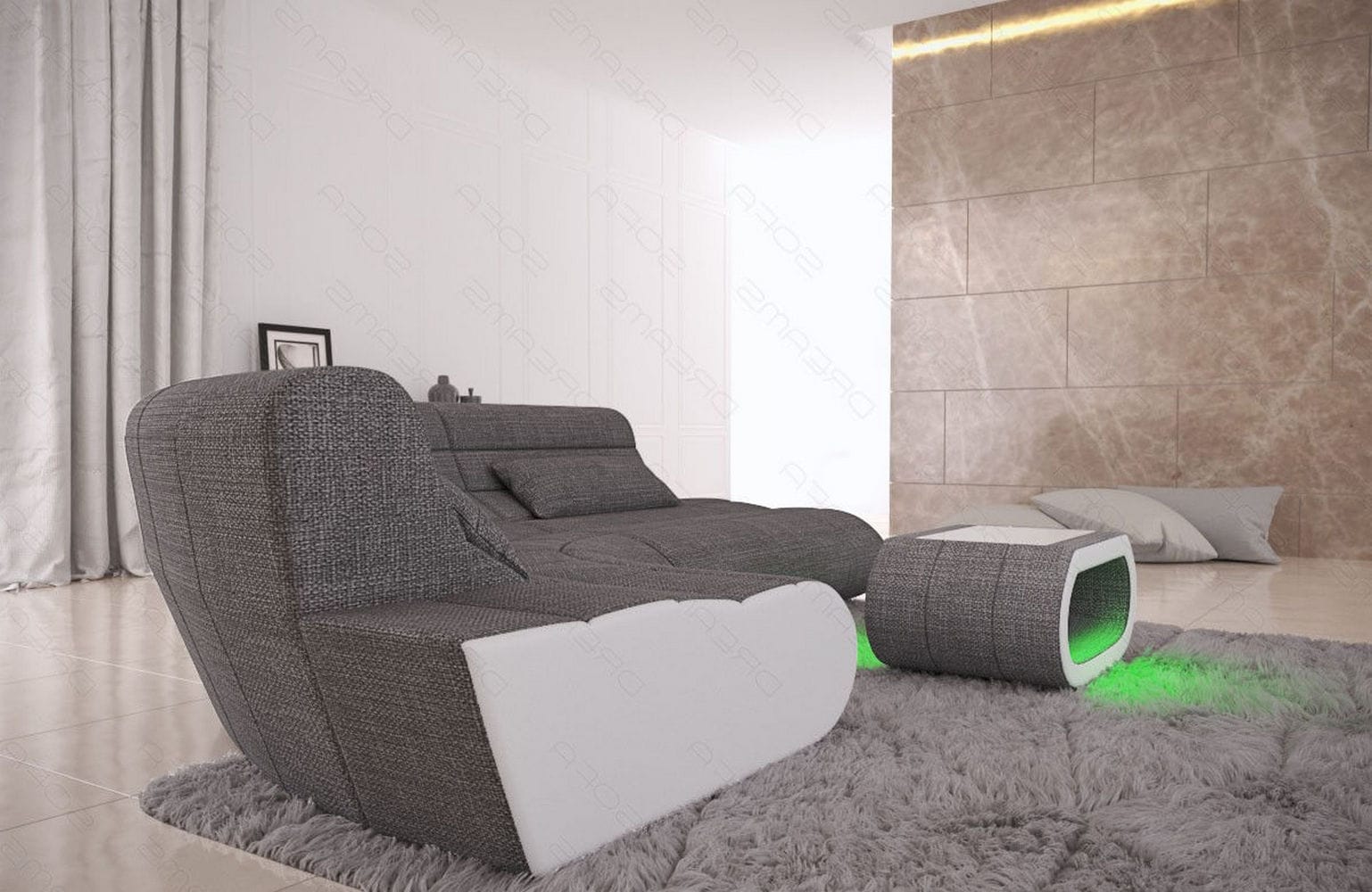 Mini Stoff Ecksofa Concept L-Form Grau-Weiß