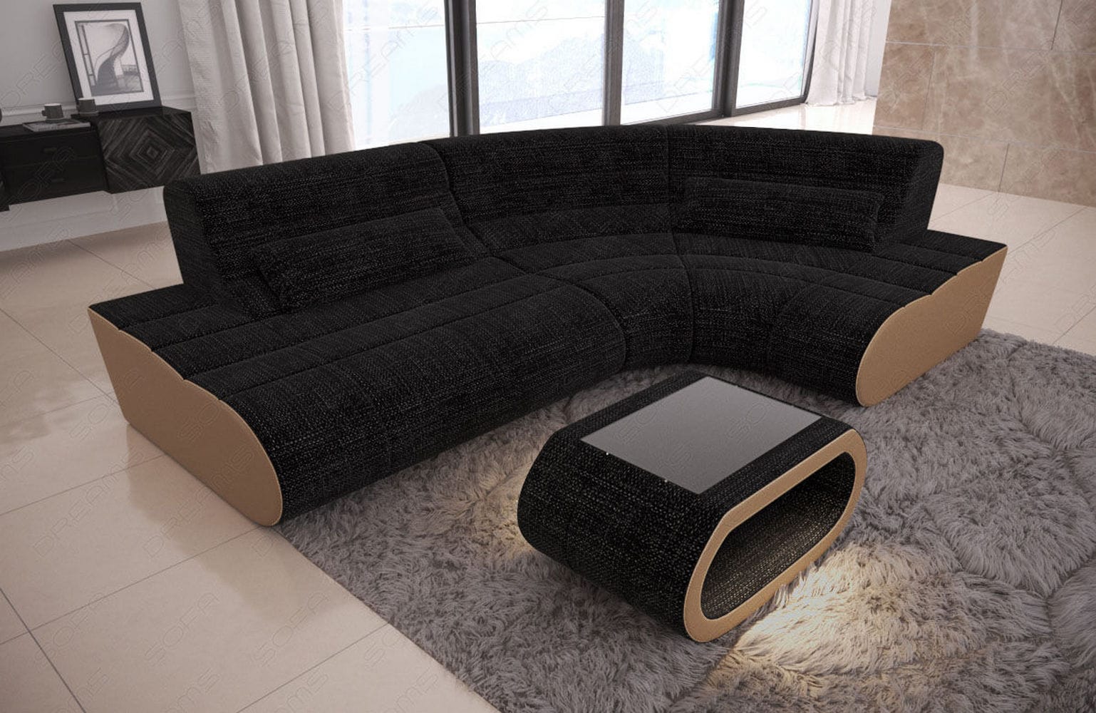 Mini Stoff Ecksofa Concept L Form dunkelgrau-sandbeige