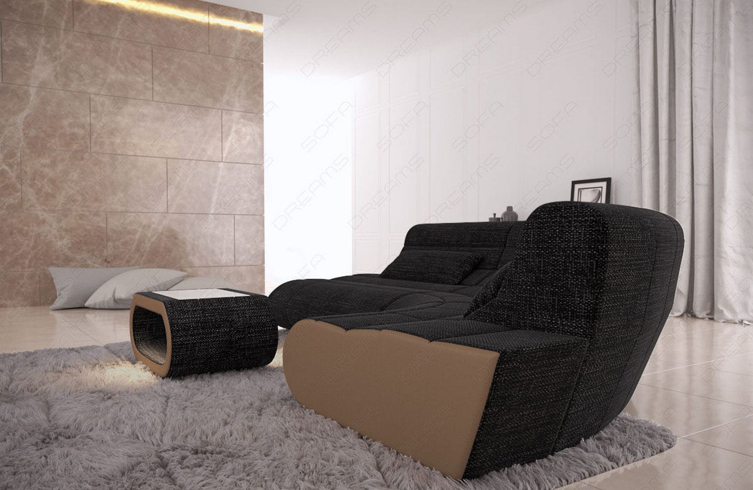 Mini Stoff Ecksofa Concept L Form dunkelgrau-sandbeige