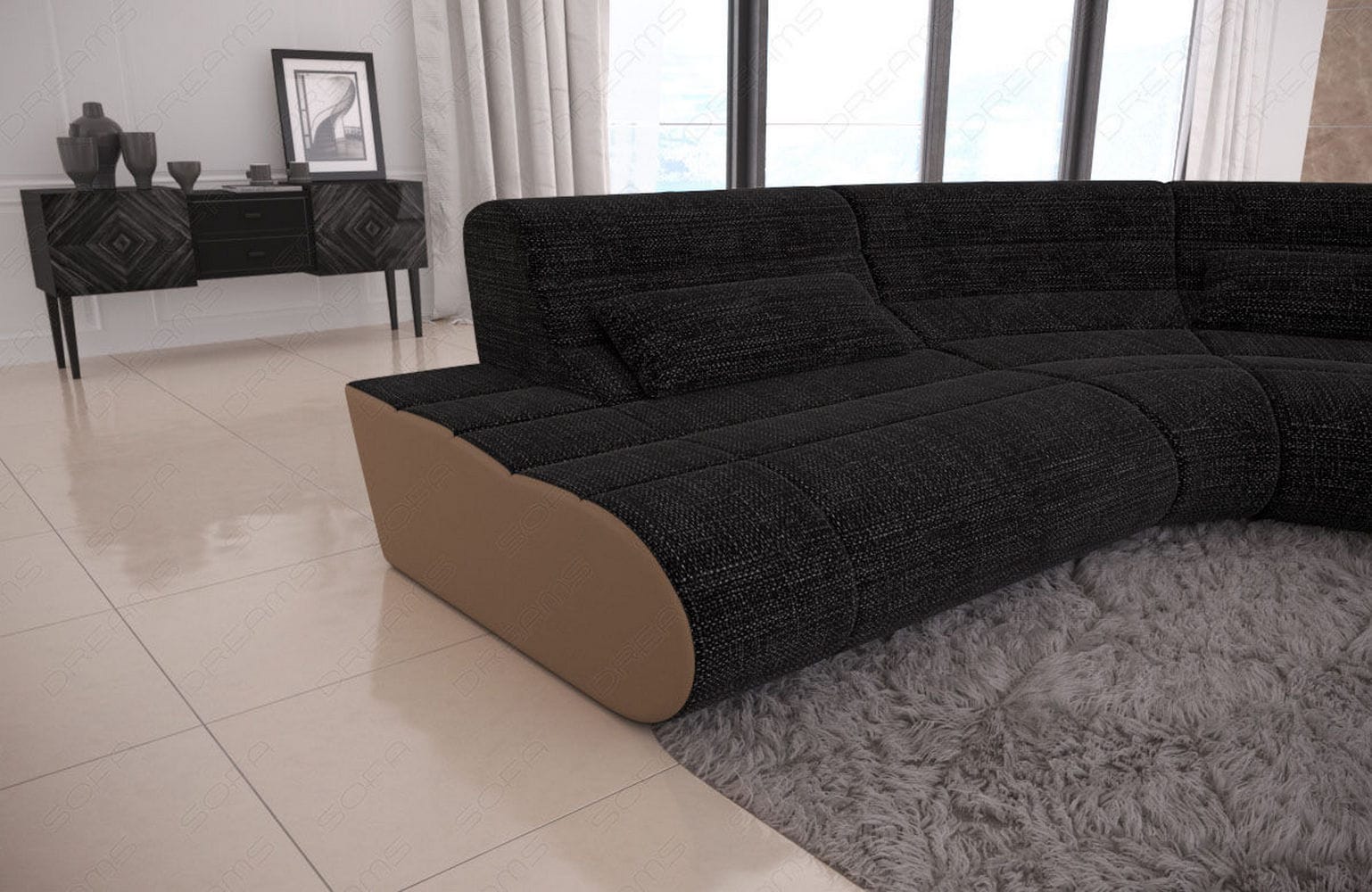 Mini Stoff Ecksofa Concept L Form dunkelgrau-sandbeige