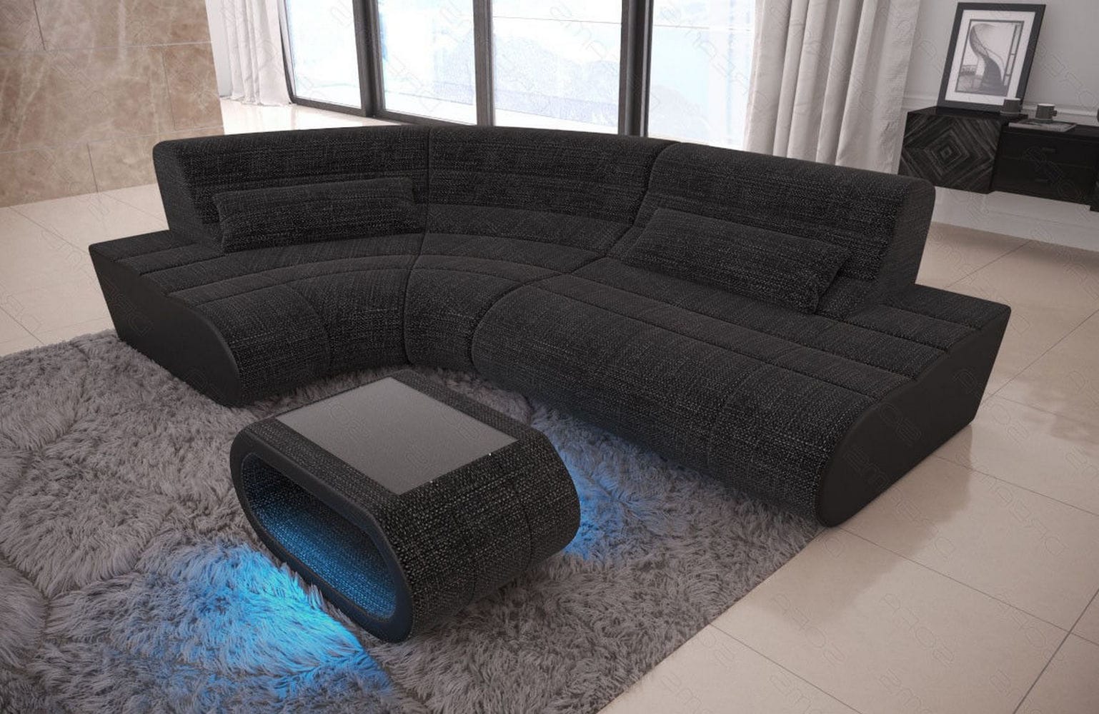Mini Stoff Ecksofa Concept L-Form Schwarzgrau-Schwarz