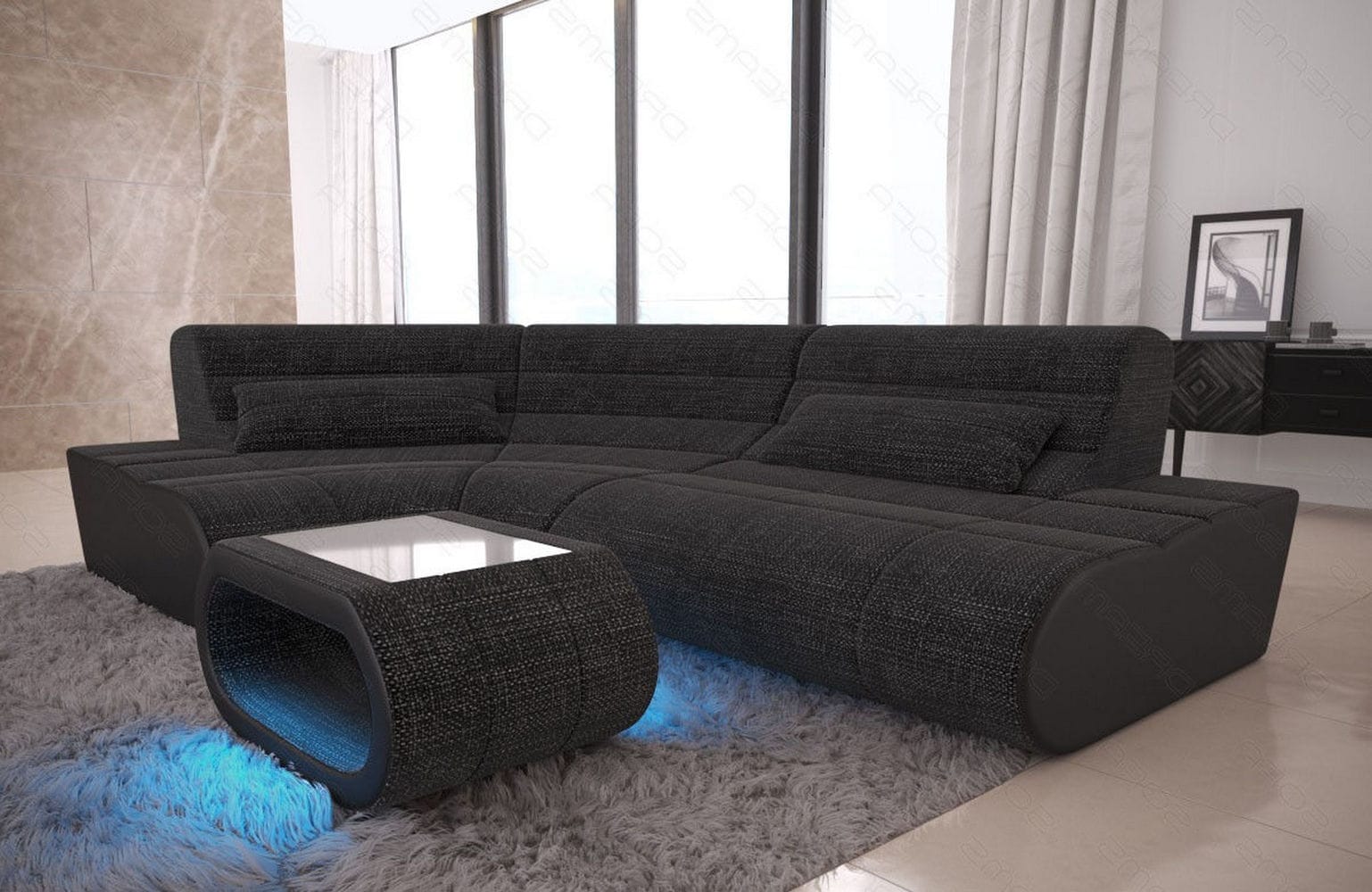 Mini Stoff Ecksofa Concept L-Form Schwarzgrau-Schwarz