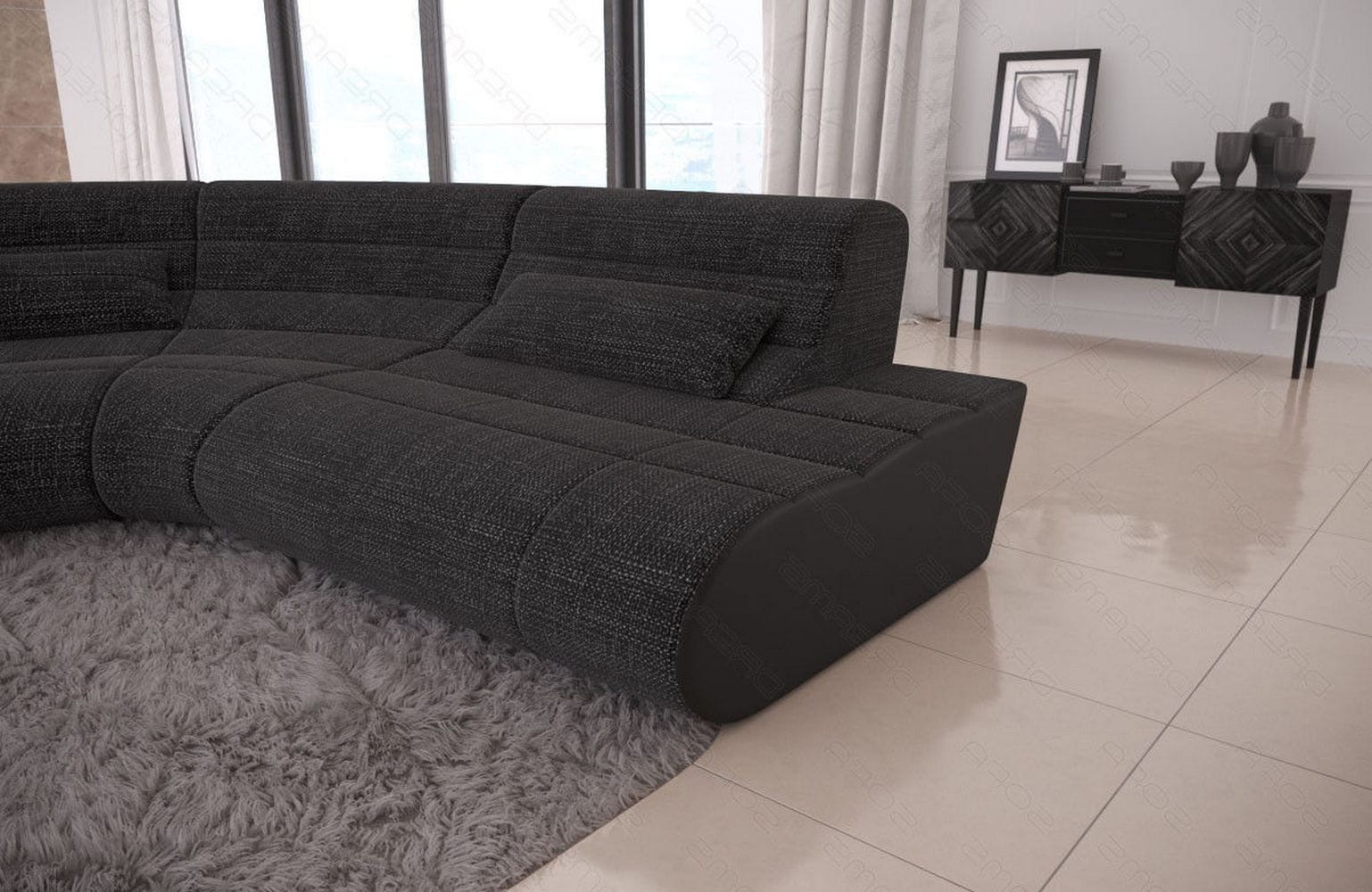 Mini Stoff Ecksofa Concept L-Form Schwarzgrau-Schwarz