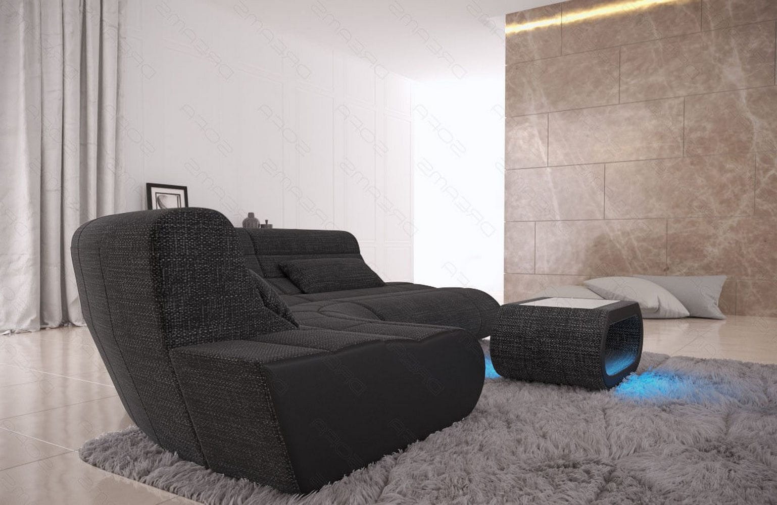 Mini Stoff Ecksofa Concept L-Form Schwarzgrau-Schwarz