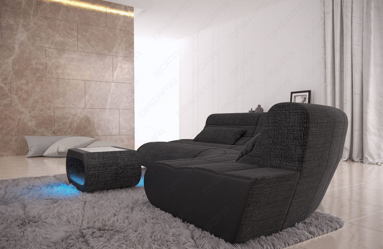 Mini Stoff Ecksofa Concept L-Form Schwarzgrau-Schwarz