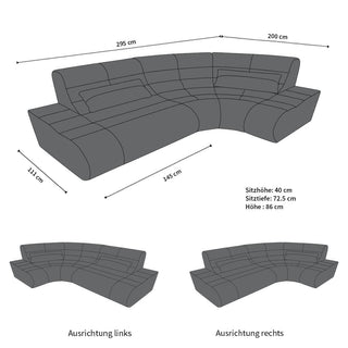 Mini Stoff Ecksofa Concept L-Form Schwarzgrau-Schwarz