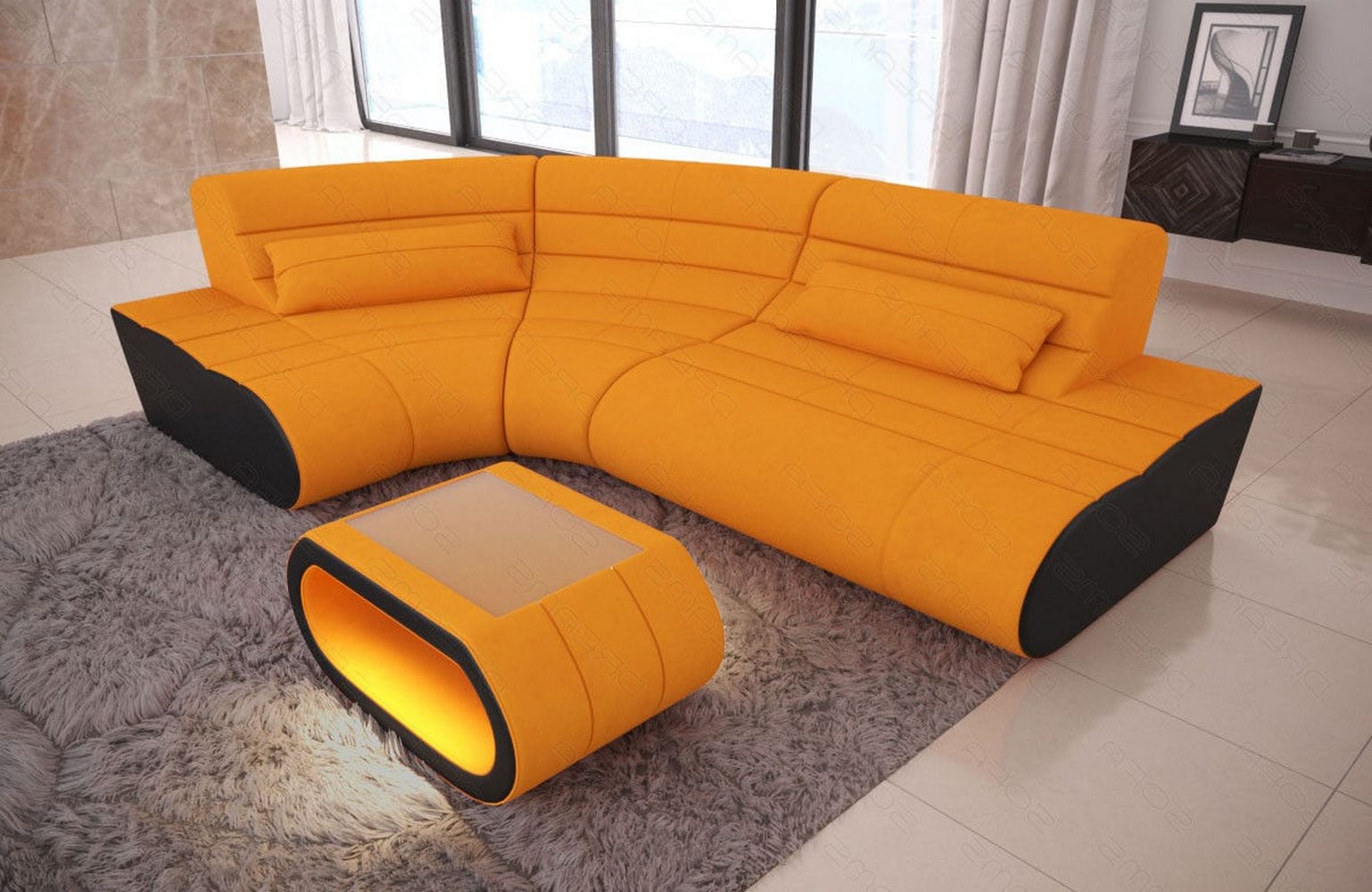 Mini Stoff Ecksofa Concept L-Form Apricot-Schwarz