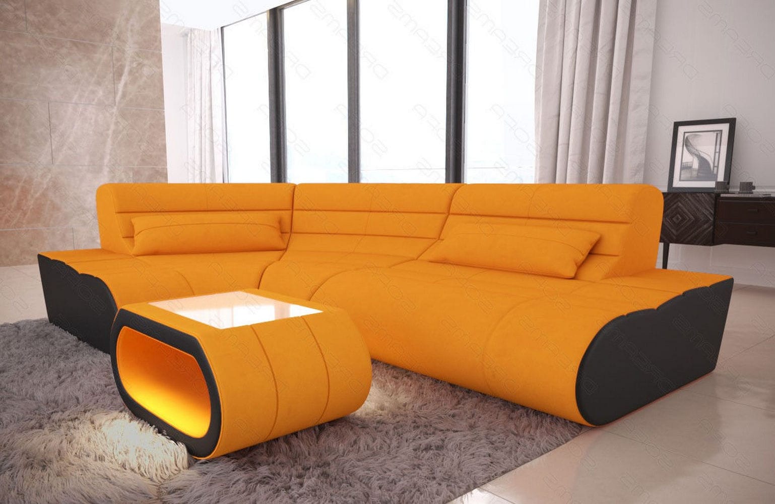 Mini Stoff Ecksofa Concept L-Form Apricot-Schwarz