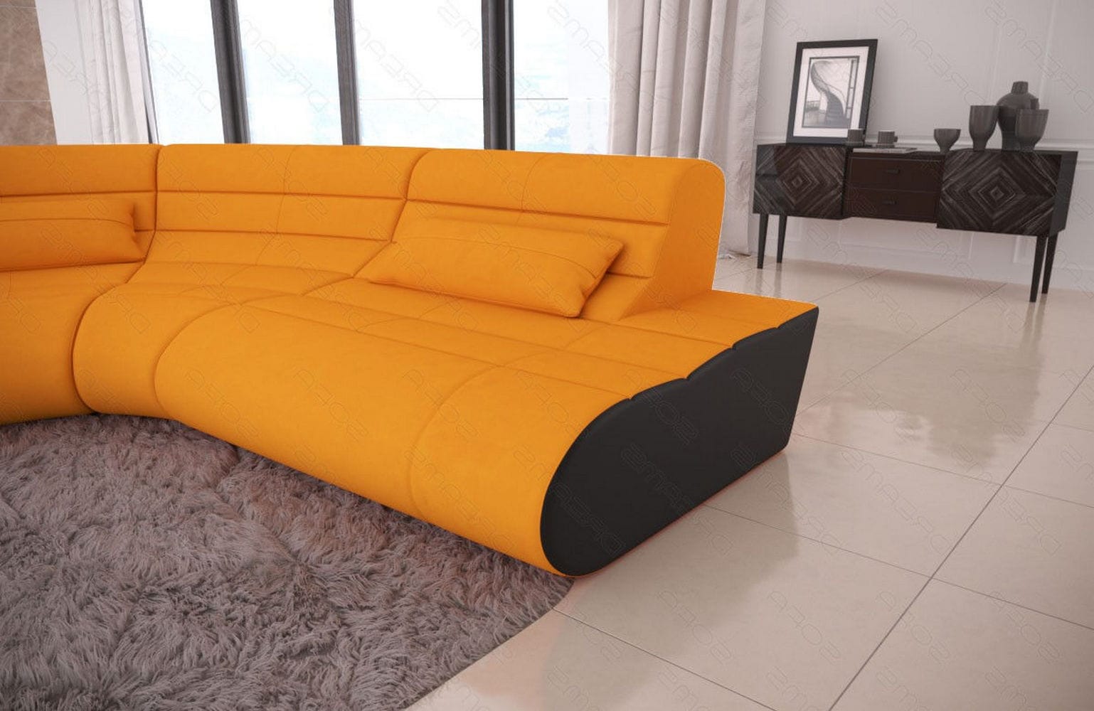 Mini Stoff Ecksofa Concept L-Form Apricot-Schwarz