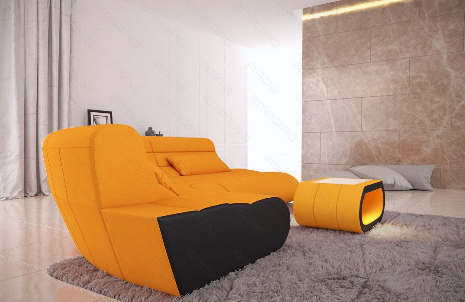 Mini Stoff Ecksofa Concept L-Form Apricot-Schwarz